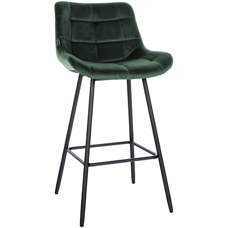 Tabouret de bar moderne chic en Velours Vert foncé Métal Noir Cerian - 1