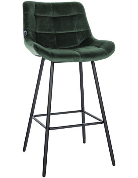 Tabouret de bar moderne chic en Velours Vert foncé Métal Noir Cerian - 1