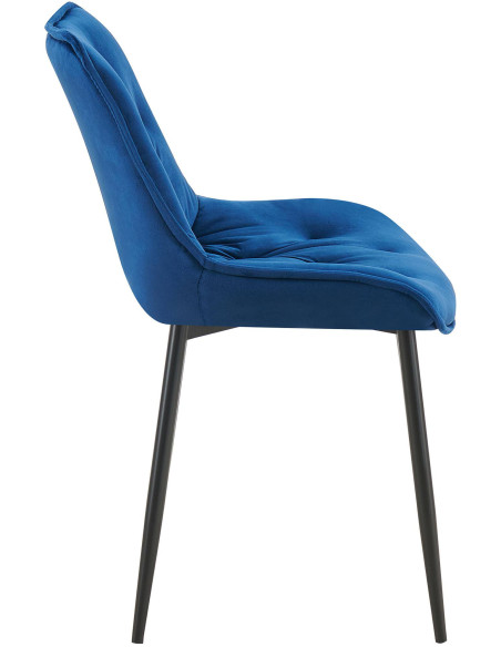 Chaise moderne capitonnée en Velours Bleu Métal Noir Noryssa - 5