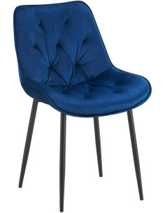 Chaise moderne capitonnée en Velours Bleu Métal Noir Noryssa - 1