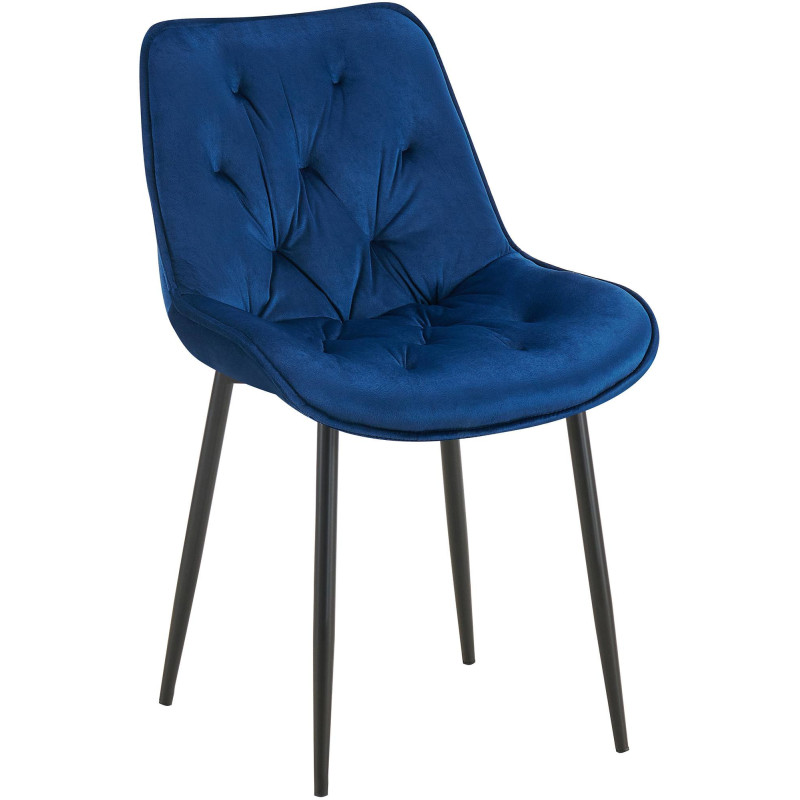 Chaise moderne capitonnée en Velours Bleu Métal Noir Noryssa - 1