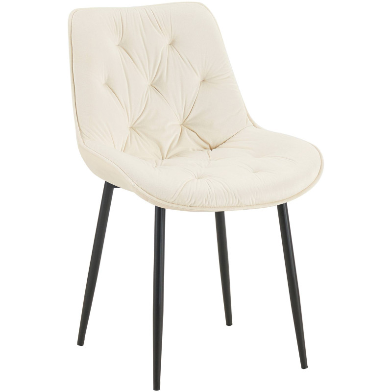 Chaise moderne capitonnée en Velours Blanc crème Métal Noir Noryssa - 4