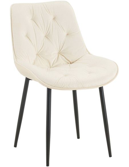 Chaise moderne capitonnée en Velours Blanc crème Métal Noir Noryssa - 4