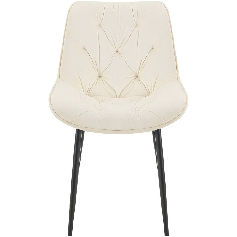 Chaise moderne capitonnée en Velours Blanc crème Métal Noir Noryssa - 7