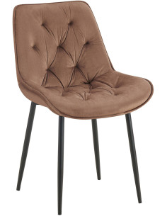 Chaise moderne capitonnée en Velours Marron Métal Noir Noryssa - 1