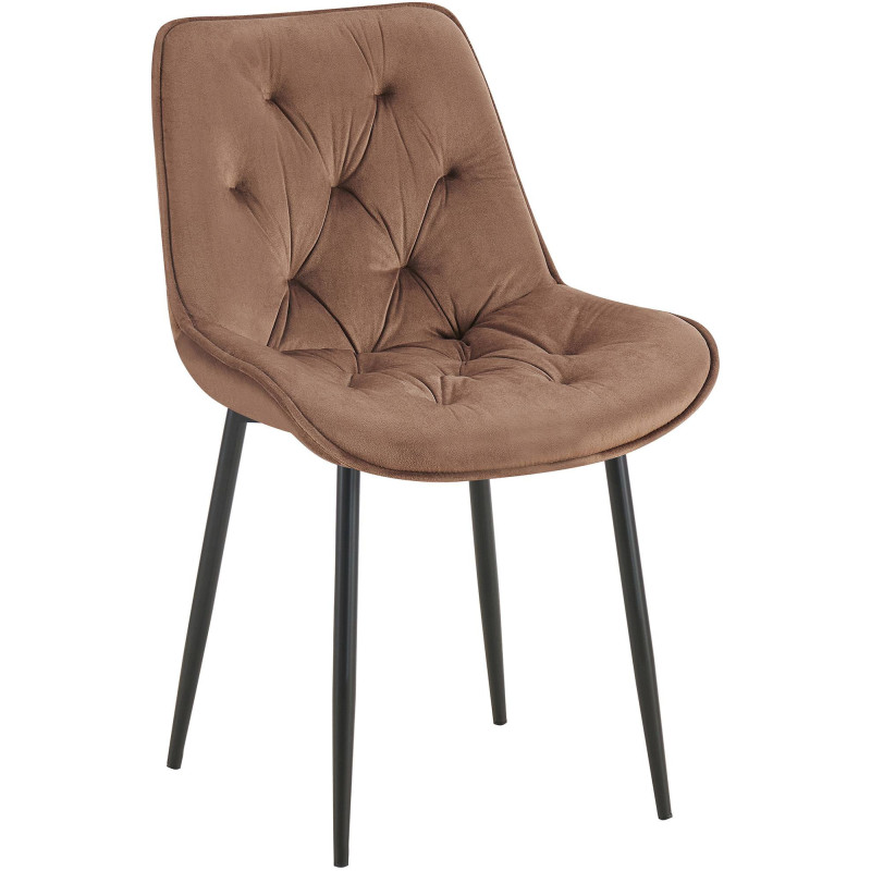 Chaise moderne capitonnée en Velours Marron Métal Noir Noryssa - 1