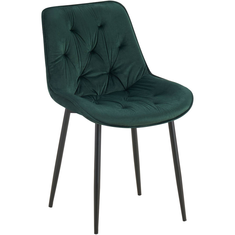 Chaise moderne capitonnée en Velours Vert Métal Noir Noryssa - 1