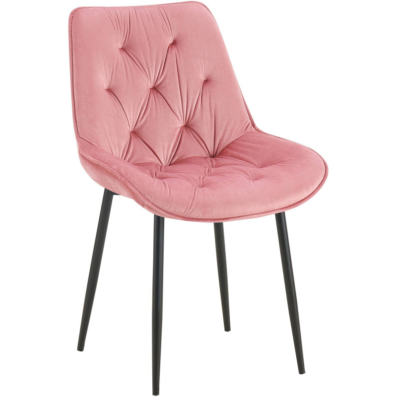 Chaise moderne capitonnée en Velours Rose Métal Noir Noryssa - 1