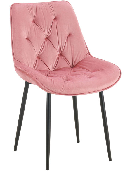 Chaise moderne capitonnée en Velours Rose Métal Noir Noryssa - 1