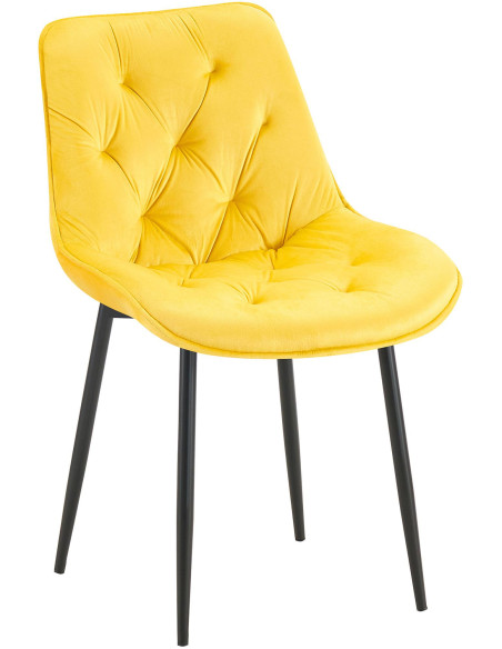 Chaise moderne capitonnée en Velours Jaune Métal Noir Noryssa - 1