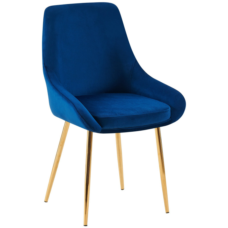 Chaise moderne en Velours Bleu foncé Métal Doré Jorvila - 1