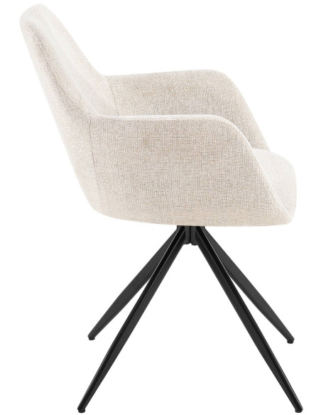 Fauteuil de table pivotant en Tissu Blanc crème Métal Noir Drelis - 2