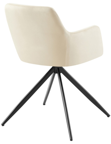 Fauteuil de table pivotant en Velours Blanc crème Métal Noir Drelis - 3