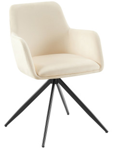Fauteuil de table pivotant en Velours Blanc crème Métal Noir Drelis - 1