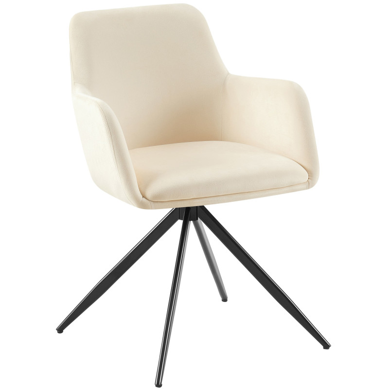 Fauteuil de table pivotant en Velours Blanc crème Métal Noir Drelis - 1