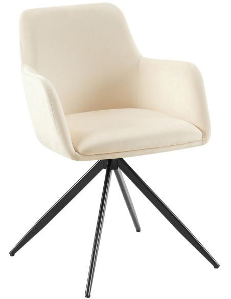Fauteuil de table pivotant en Velours Blanc crème Métal Noir Drelis - 1
