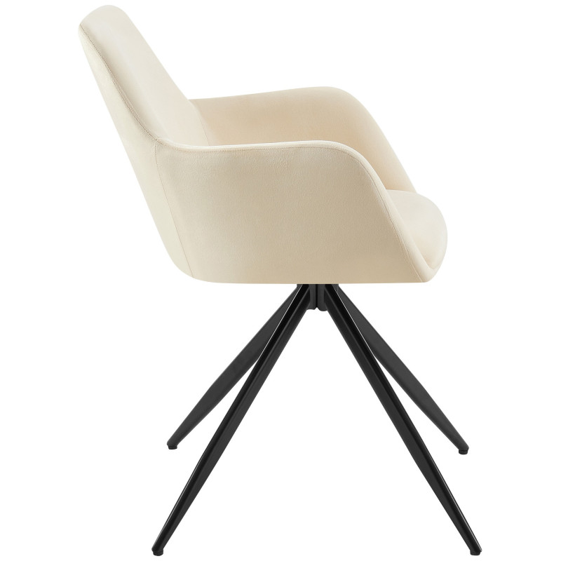 Fauteuil de table pivotant en Velours Blanc crème Métal Noir Drelis - 2