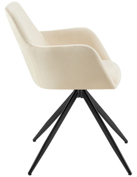 Fauteuil de table pivotant en Velours Blanc crème Métal Noir Drelis - 2