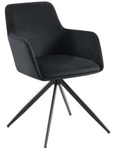 Fauteuil de table pivotant en Velours Noir Métal Noir Drelis - 1