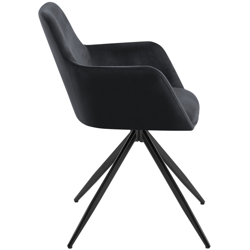 Fauteuil de table pivotant en Velours Noir Métal Noir Drelis - 2
