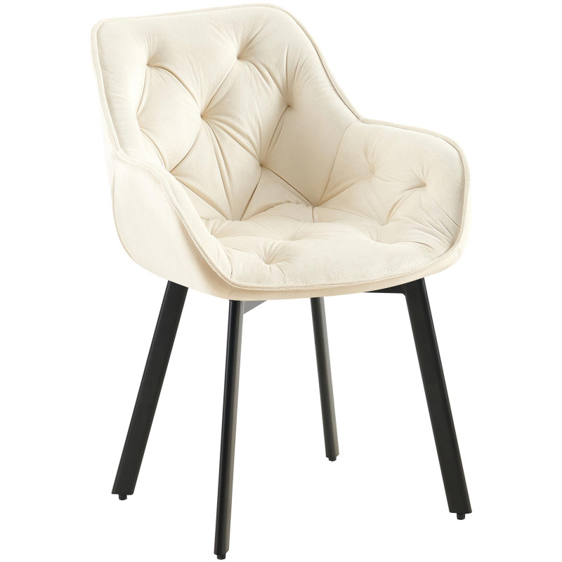 Fauteuil de table capitonné pivotant en Velours Blanc crème Métal Noir Sorlian - 1