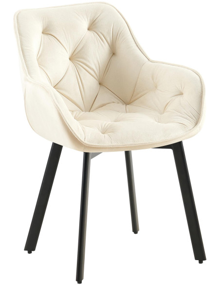 Fauteuil de table capitonné pivotant en Velours Blanc crème Métal Noir Sorlian - 1