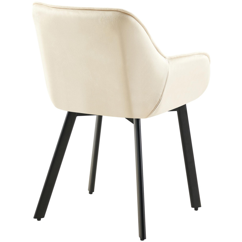 Fauteuil de table capitonné pivotant en Velours Blanc crème Métal Noir Sorlian - 3