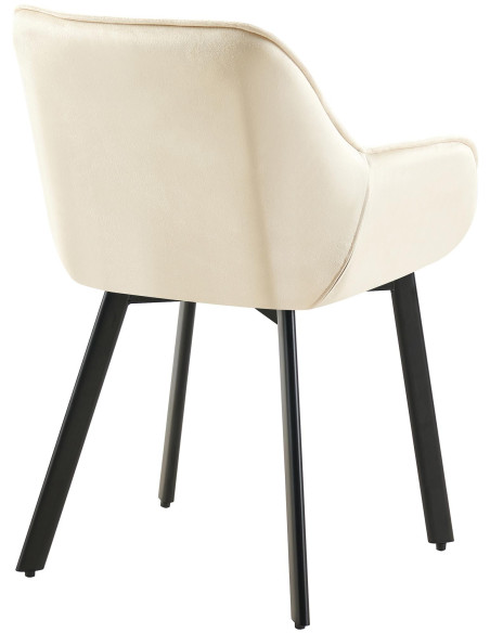 Fauteuil de table capitonné pivotant en Velours Blanc crème Métal Noir Sorlian - 3