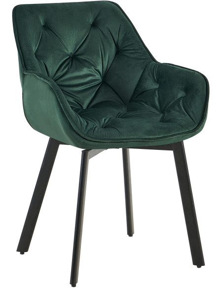 Fauteuil de table capitonné pivotant en Velours Vert Métal Noir Sorlian - 1