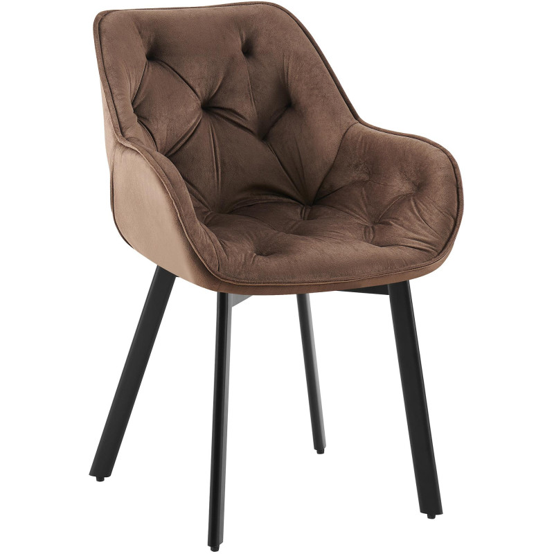 Fauteuil de table capitonné pivotant en Velours Marron Métal Noir Sorlian - 1