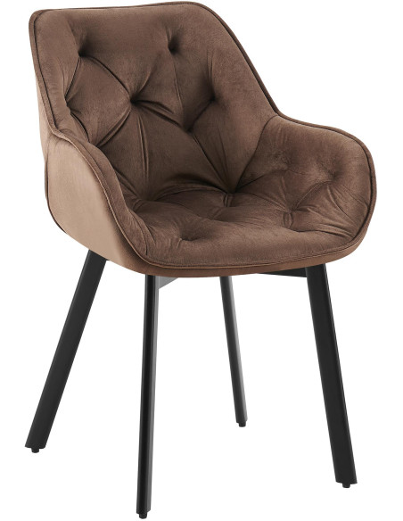 Fauteuil de table capitonné pivotant en Velours Marron Métal Noir Sorlian - 1