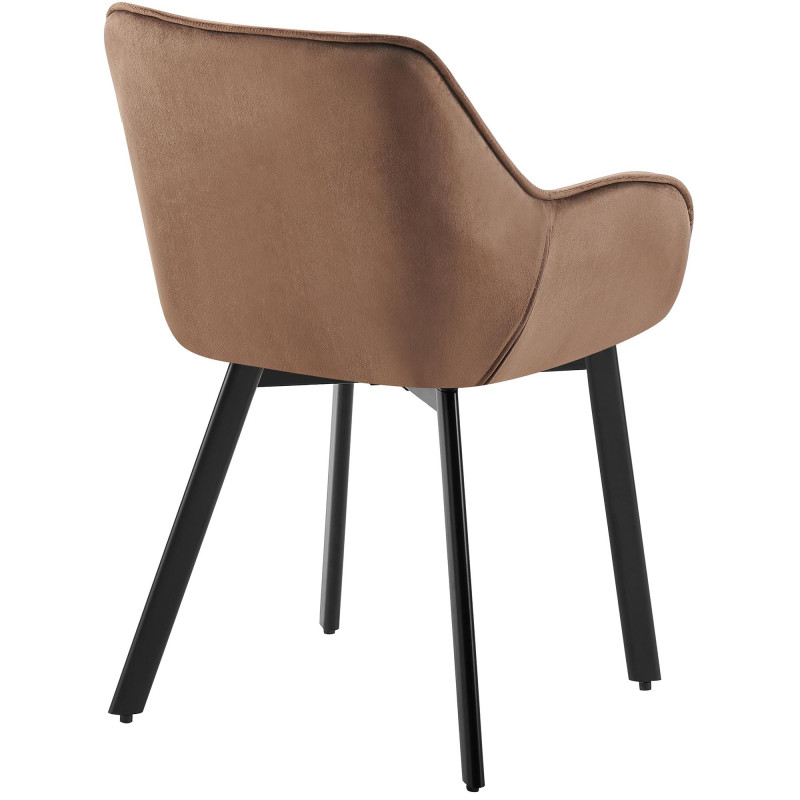 Fauteuil de table capitonné pivotant en Velours Marron Métal Noir Sorlian - 2