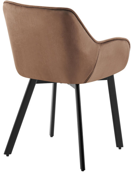 Fauteuil de table capitonné pivotant en Velours Marron Métal Noir Sorlian - 2