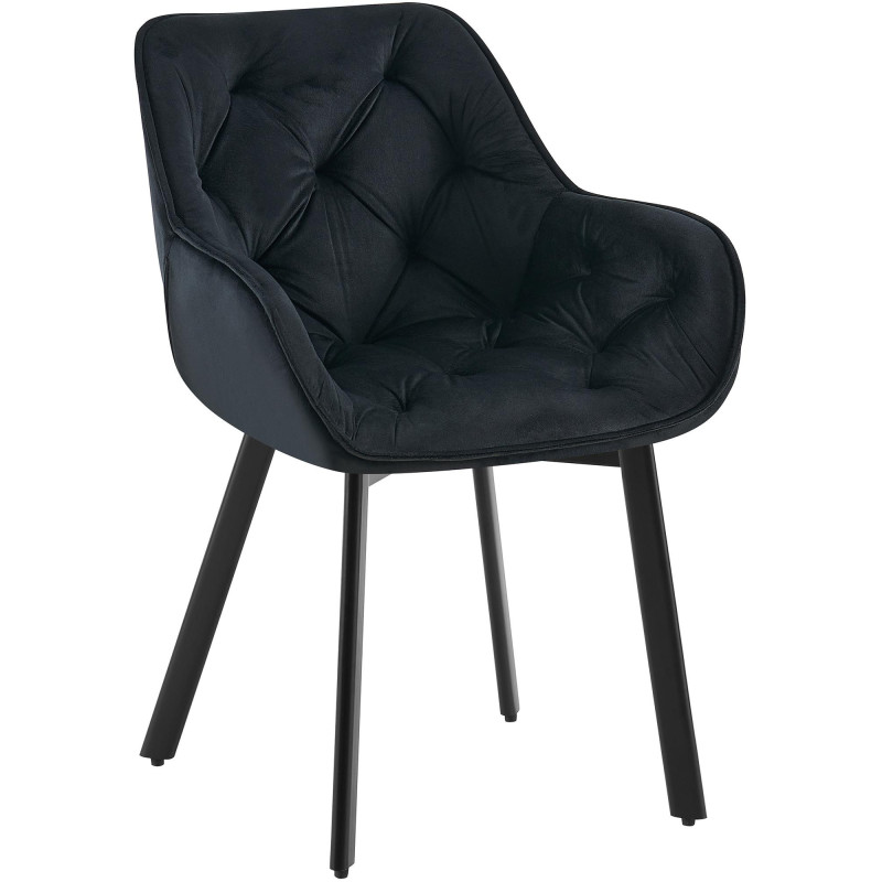 Fauteuil de table capitonné pivotant en Velours Noir Métal Noir Sorlian - 1