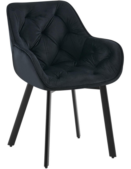 Fauteuil de table capitonné pivotant en Velours Noir Métal Noir Sorlian - 1