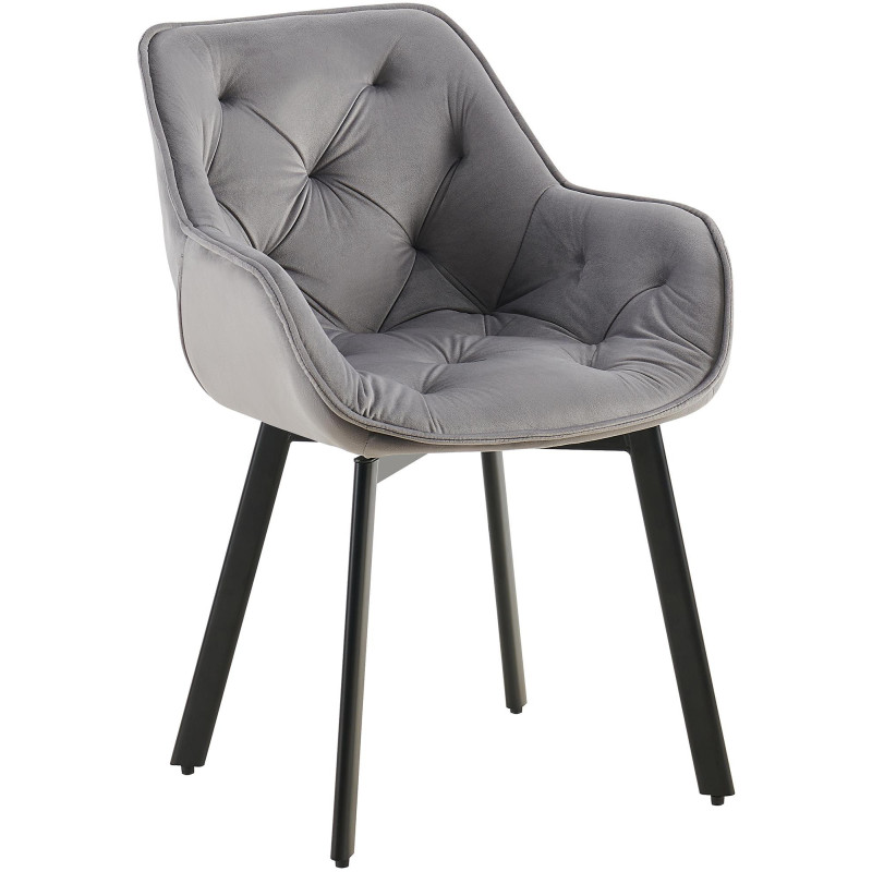 Fauteuil de table capitonné pivotant en Velours Gris foncé Métal Noir Sorlian - 1