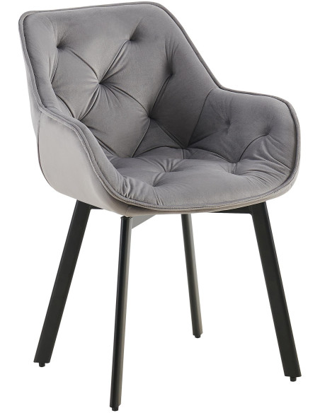 Fauteuil de table capitonné pivotant en Velours Gris foncé Métal Noir Sorlian - 1