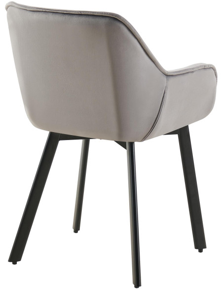 Fauteuil de table capitonné pivotant en Velours Gris foncé Métal Noir Sorlian - 4