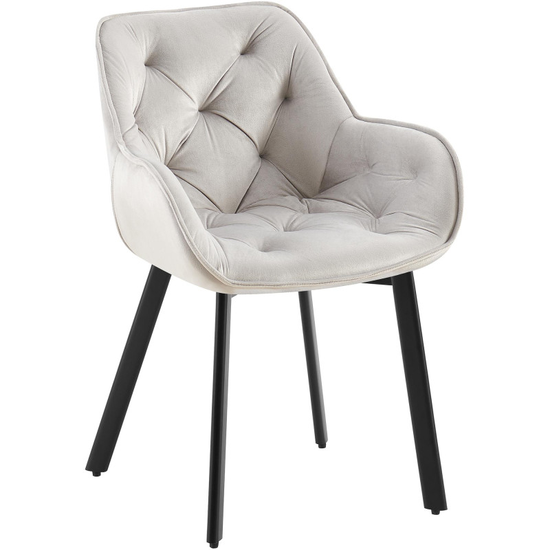 Fauteuil de table capitonné pivotant en Velours Gris Métal Noir Sorlian - 1