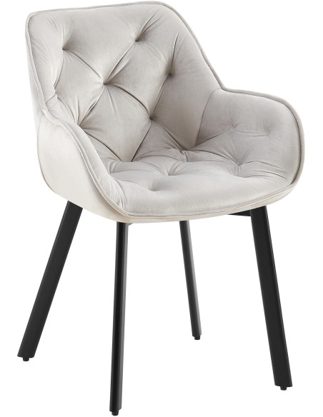 Fauteuil de table capitonné pivotant en Velours Gris Métal Noir Sorlian - 1