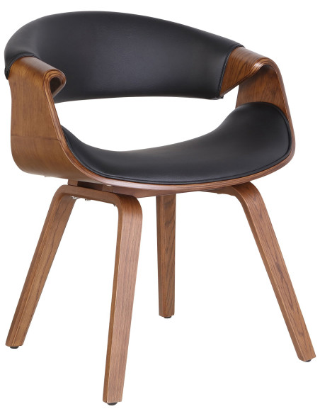 Fauteuil de table haut de gamme en Polyuréthane Noir Bois Marron Velric - 1