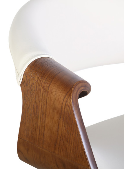 Fauteuil de table haut de gamme en Polyuréthane Blanc crème Bois Marron Velric - 5