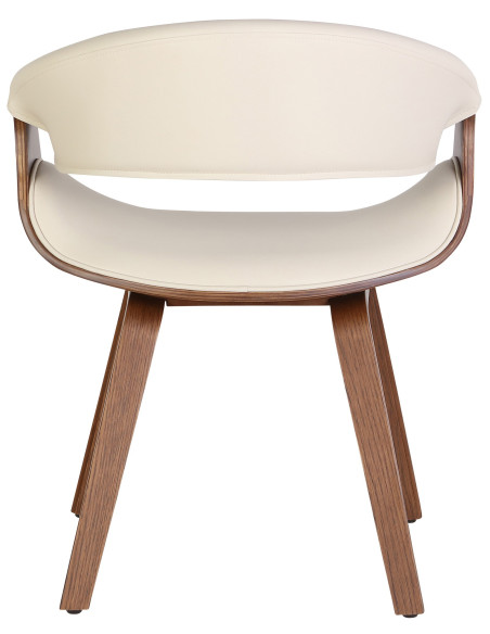 Fauteuil de table haut de gamme en Polyuréthane Blanc crème Bois Marron Velric - 2