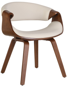 Fauteuil de table haut de gamme en Polyuréthane Blanc crème Bois Marron Velric - 1