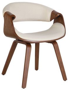 Fauteuil de table haut de gamme en Tissu Blanc crème Bois Marron Velric - 1