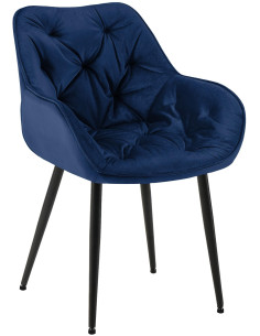 Fauteuil de table moderne capitonné en Velours Bleu foncé Métal Noir Adrina - 1