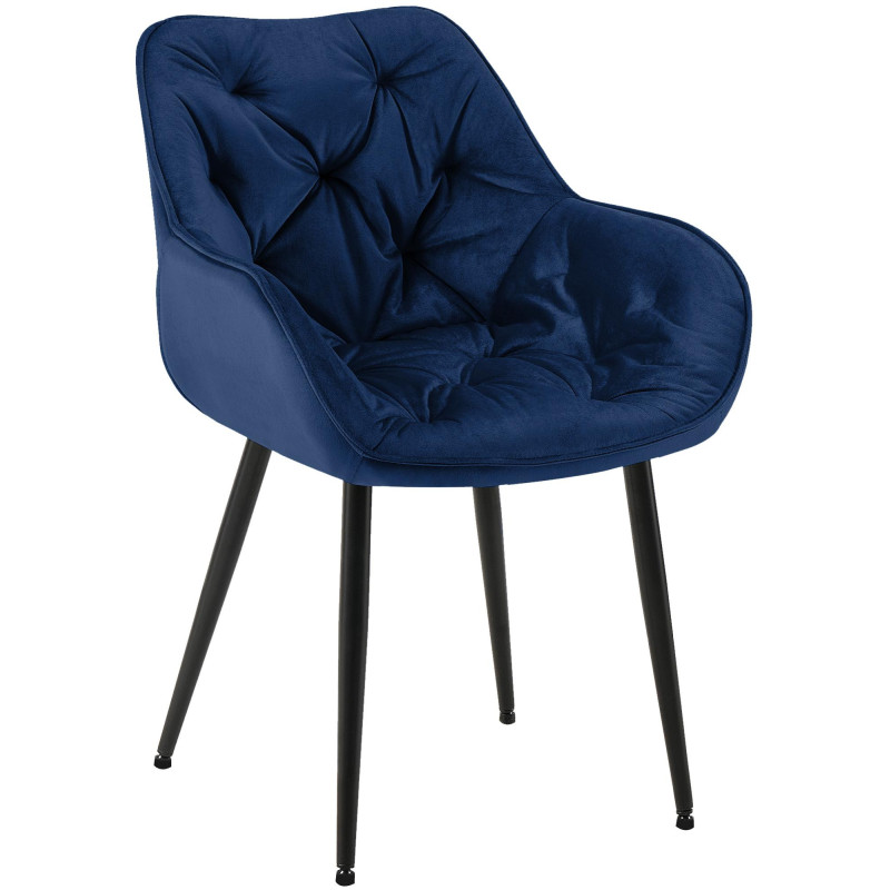 Fauteuil de table moderne capitonné en Velours Bleu foncé Métal Noir Adrina - 1