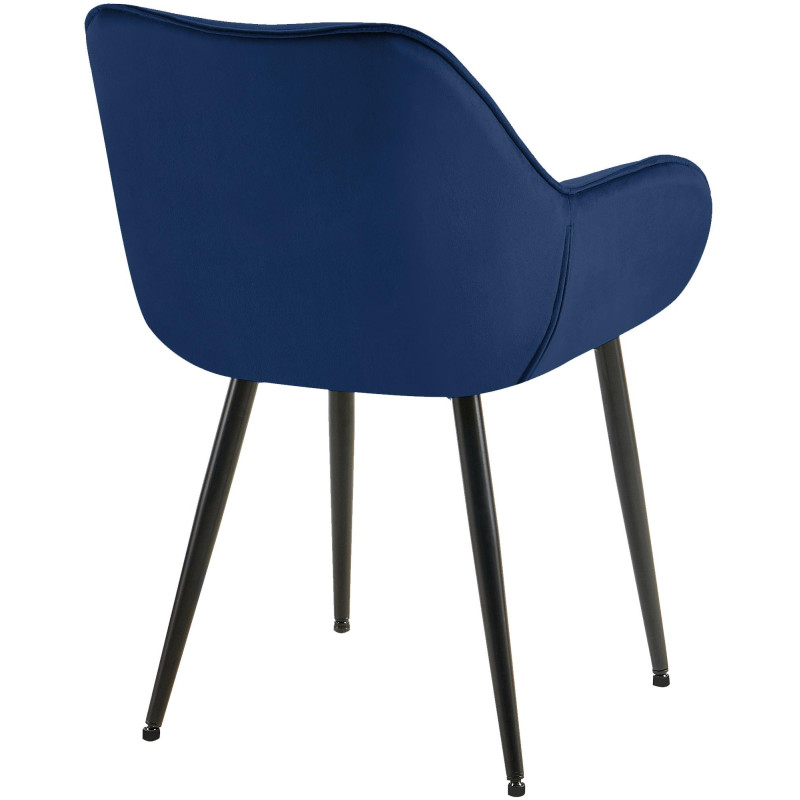 Fauteuil de table moderne capitonné en Velours Bleu foncé Métal Noir Adrina - 2