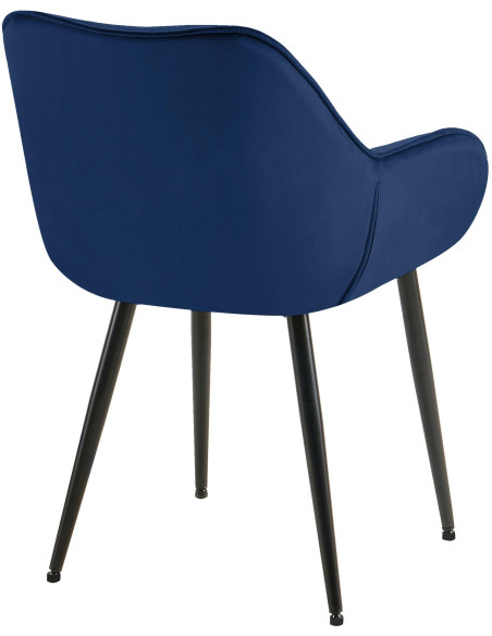 Fauteuil de table moderne capitonné en Velours Bleu foncé Métal Noir Adrina - 2