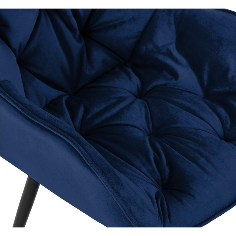 Fauteuil de table moderne capitonné en Velours Bleu foncé Métal Noir Adrina - 3